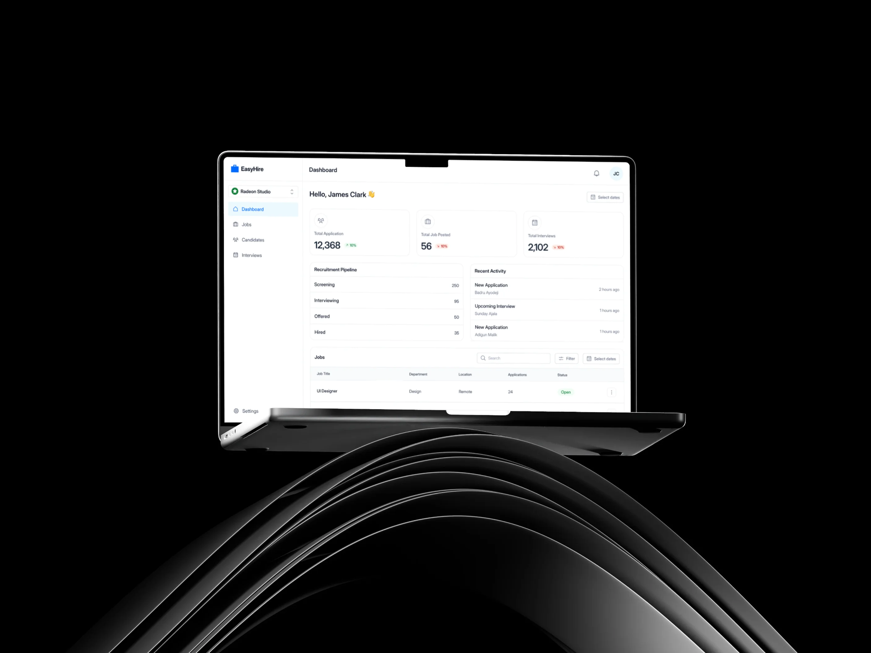 EasyHire dashboard on a laptop