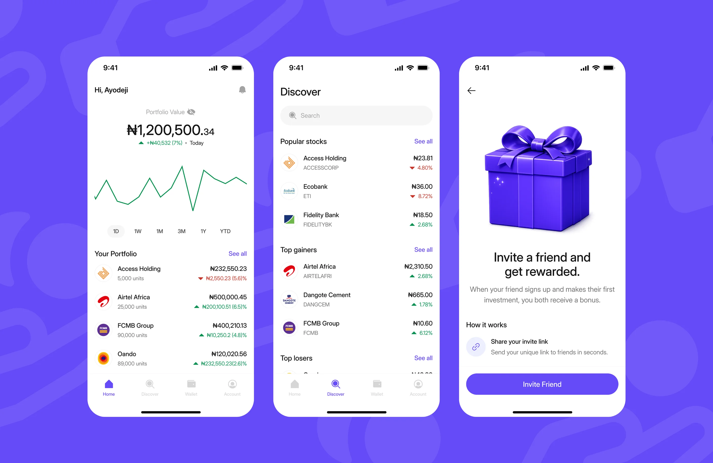 Mule investing app screens