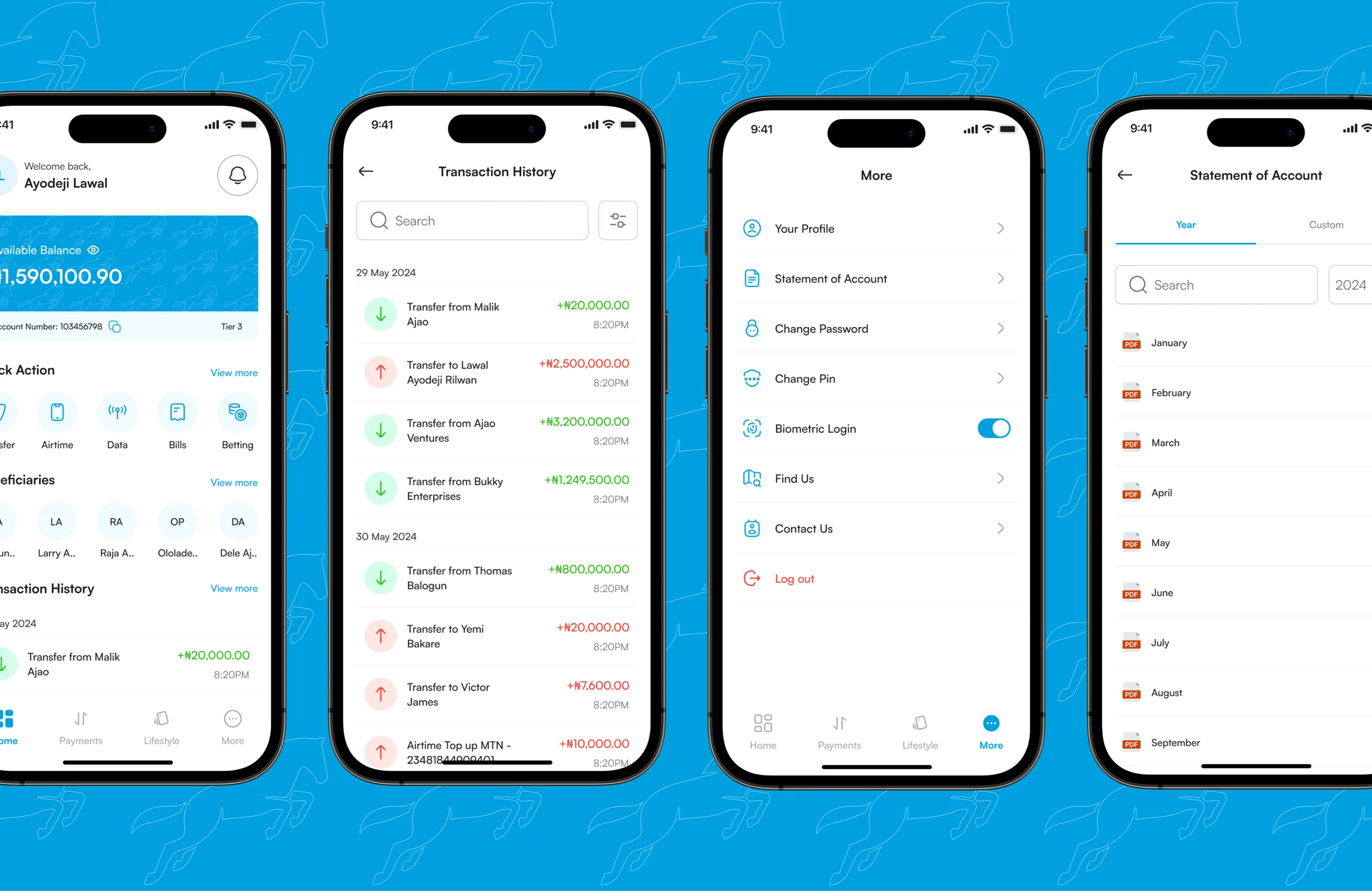 Union Bank mobile app screens